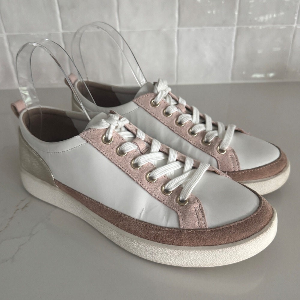 Vionic Winny Sneaker Women 8 White Gold Leather Pink Suede Low Top Lace Up